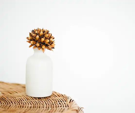 Vase blanc avec fleur sur table