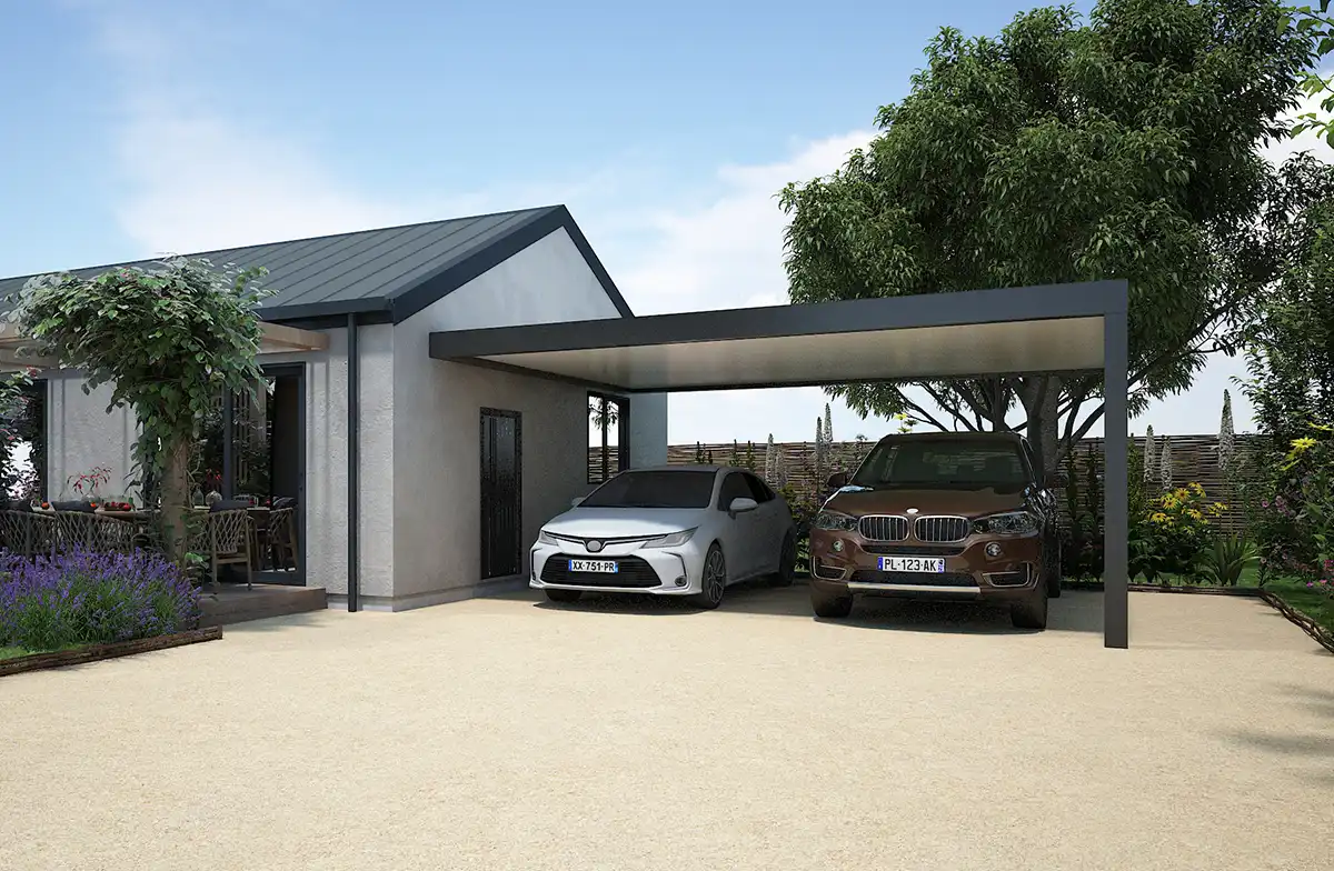 Carport adosado de aluminio Trevor 2 coches