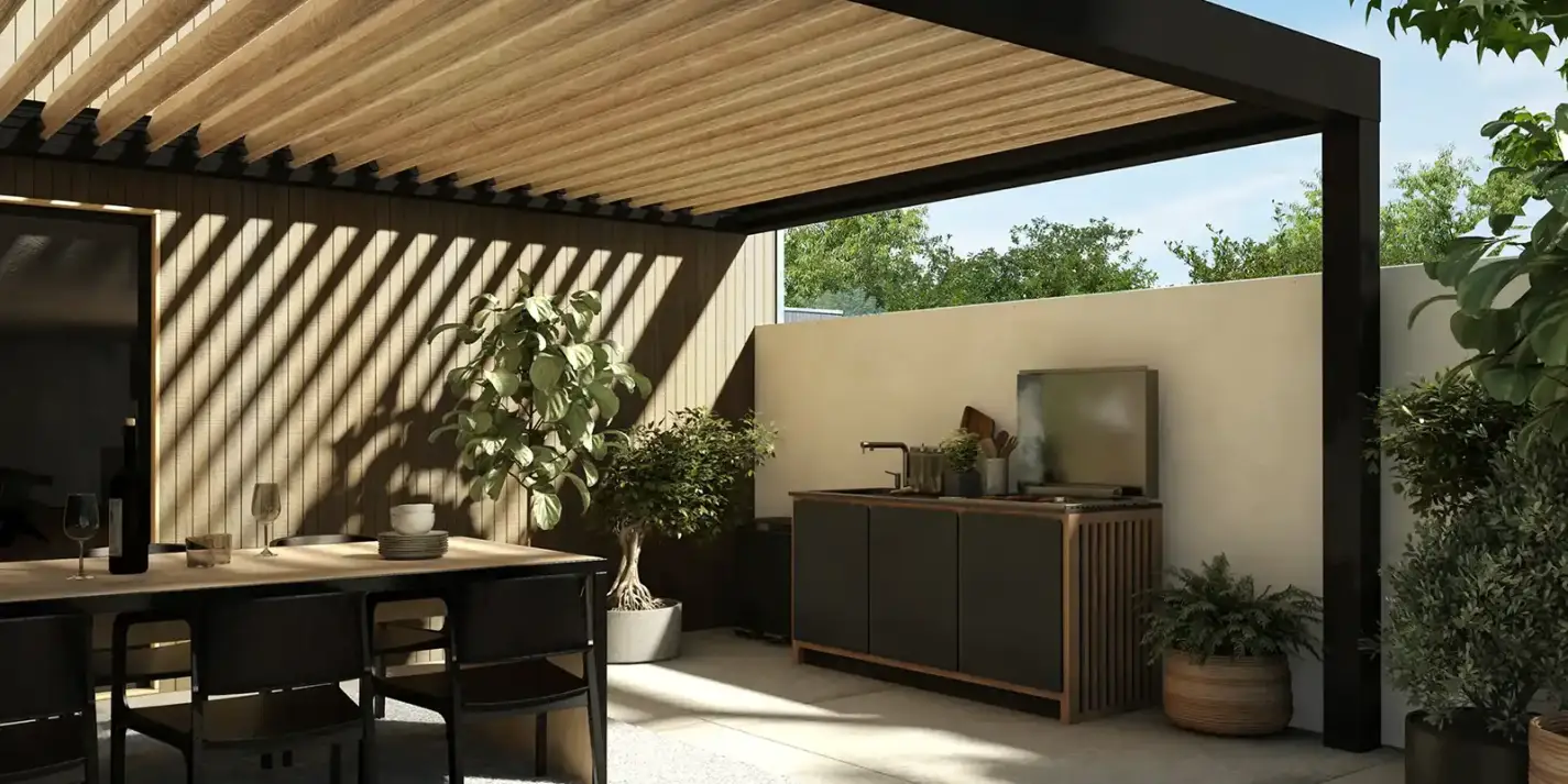 cocina Kostum Kanel negra con fregadero y plancha