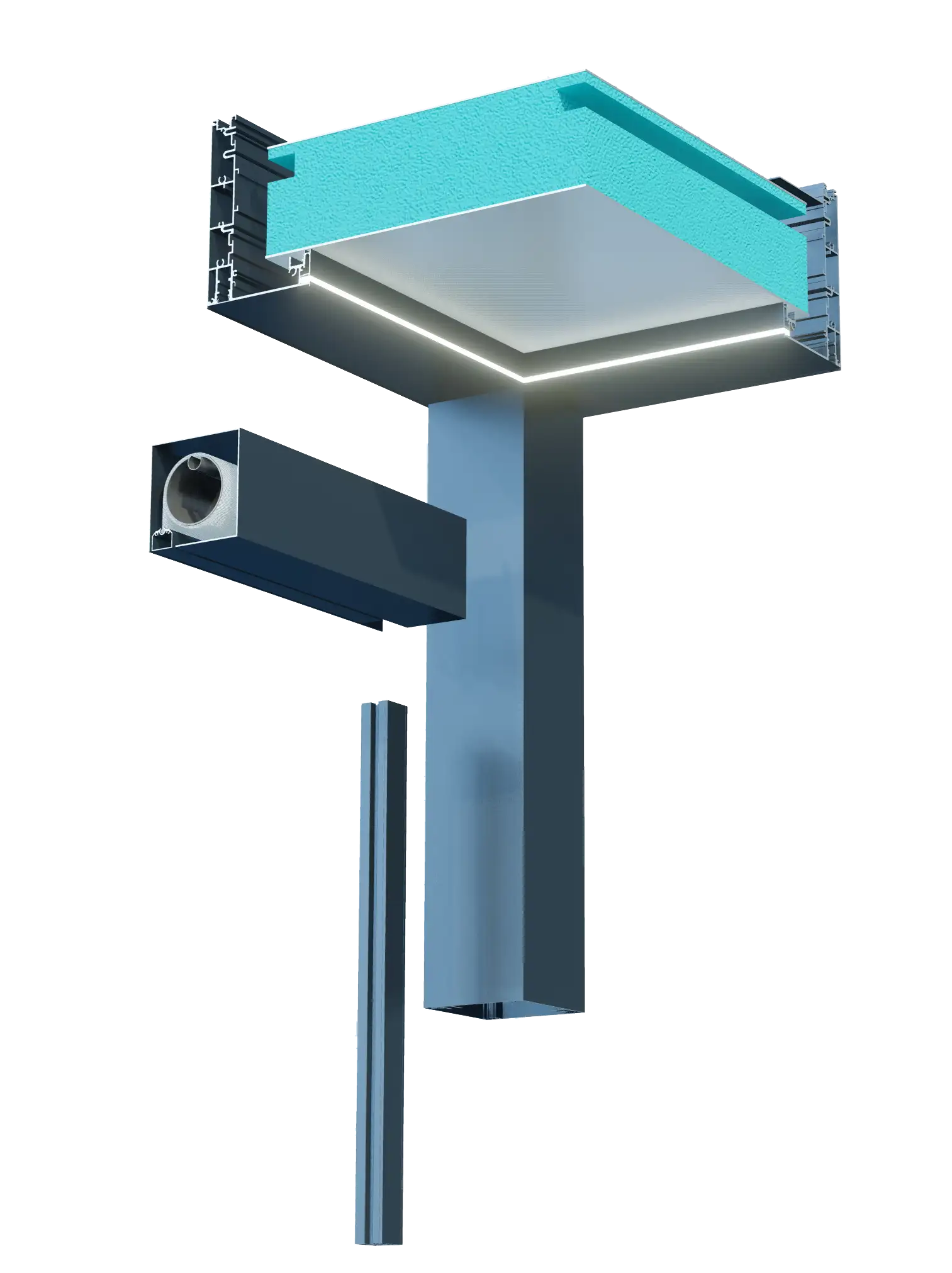 Carril para toldo zip fijado en aplicación sobre el poste