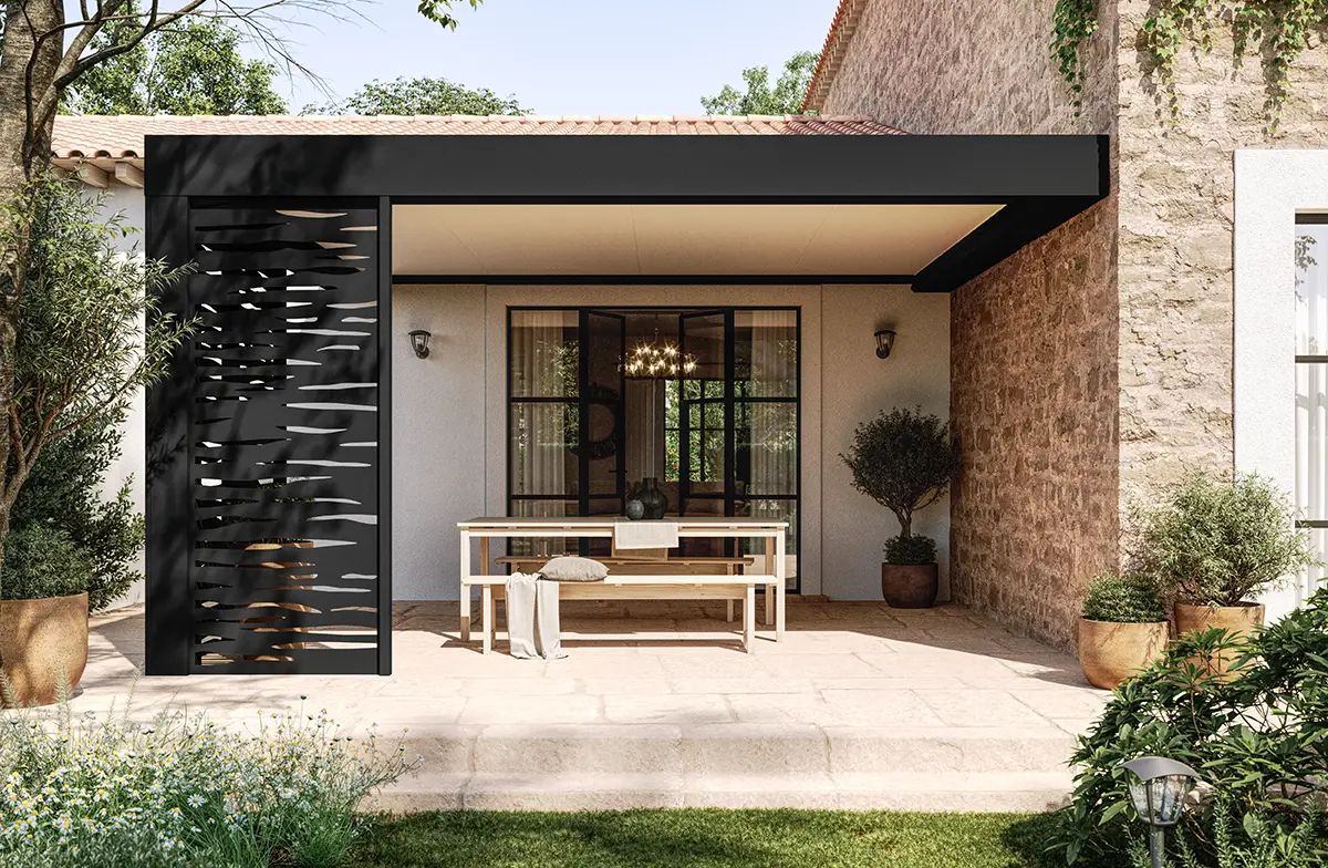 Pérgola adosada maciza de aluminio Poppy