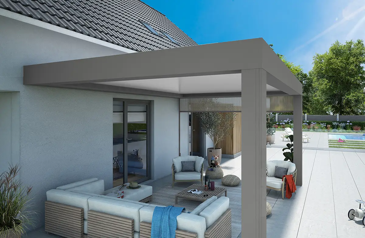 Pérgola adosada maciza de aluminio Poppy